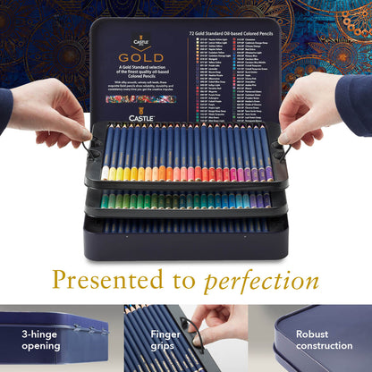 72 Piece Castle Gold Coloured Pencil Set in Display Tin