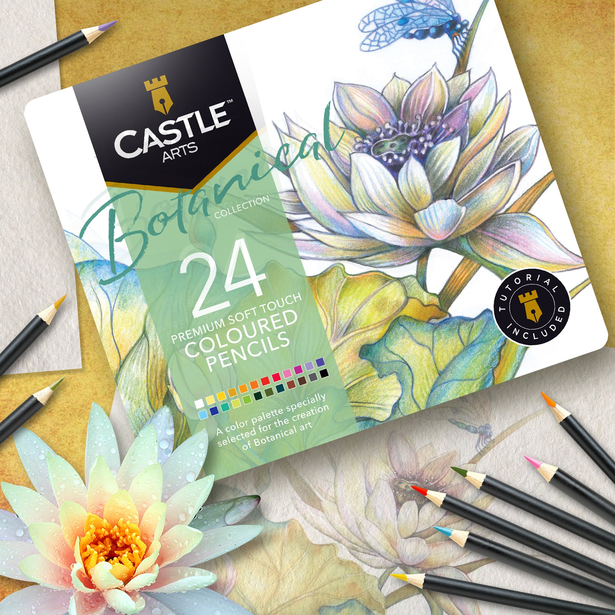 24 Piece Botanical Coloured Pencil Set in Display Tin