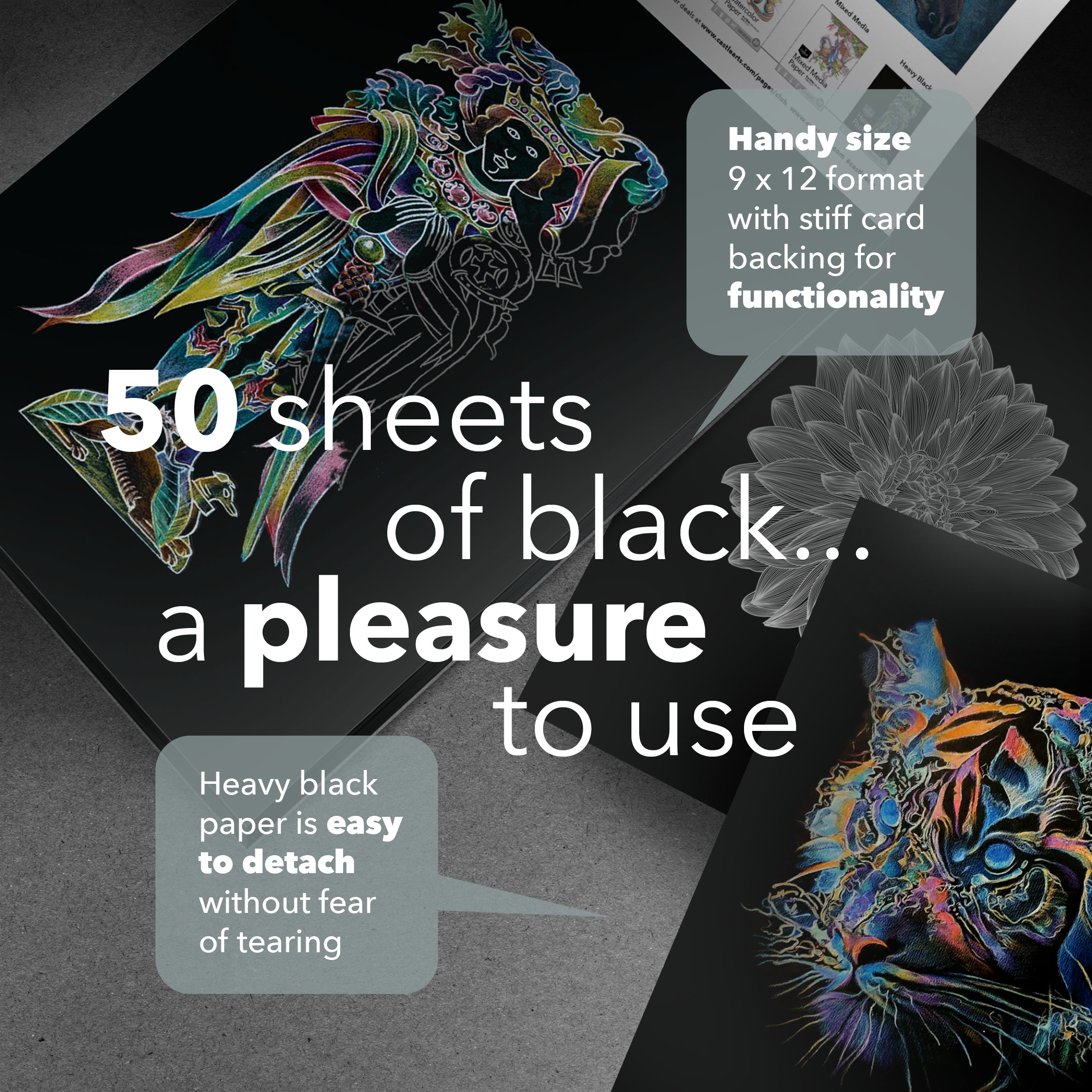 100 Sheets Heavy Black Paper Sketchpads 9" x 12"